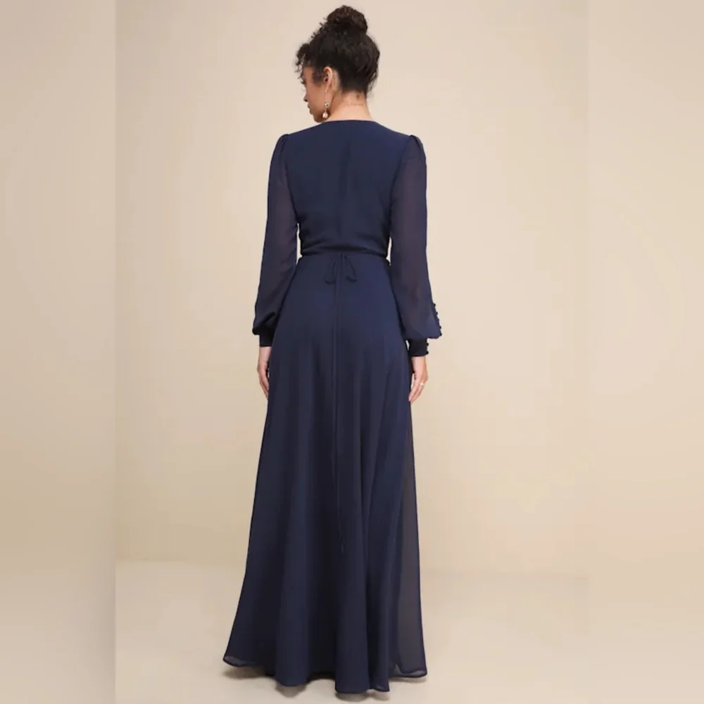NWOT Lulu's Dark Navy Blue Long Sleeve Wrap Maxi Dress Size 3X=22/24 - Picture 3 of 5